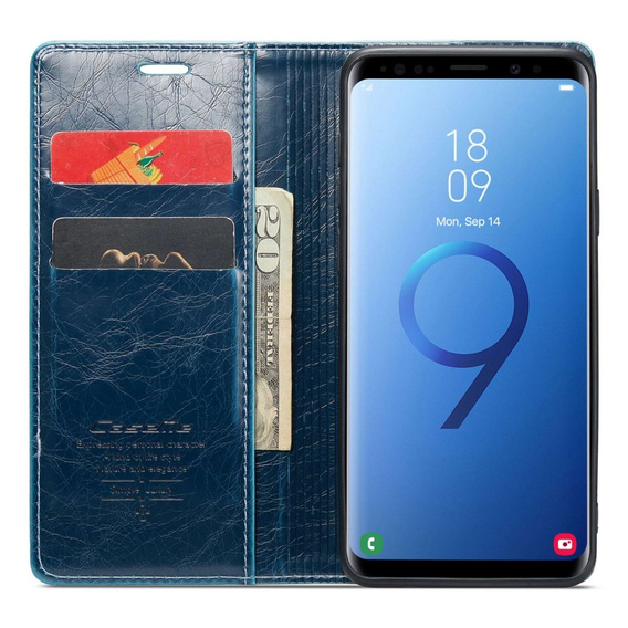 Etui z klapką CASEME do Samsung Galaxy S9+ Plus, Waxy Textured, niebieskie