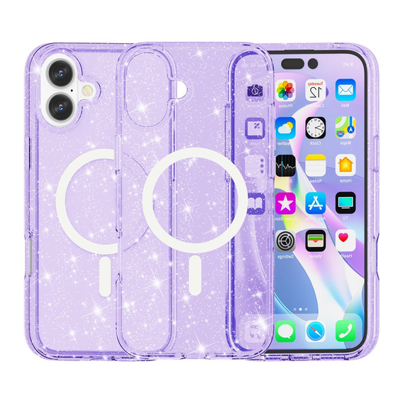 Etui do iPhone 17, do MagSafe, brokatowe, półprzezroczyste fioletowe