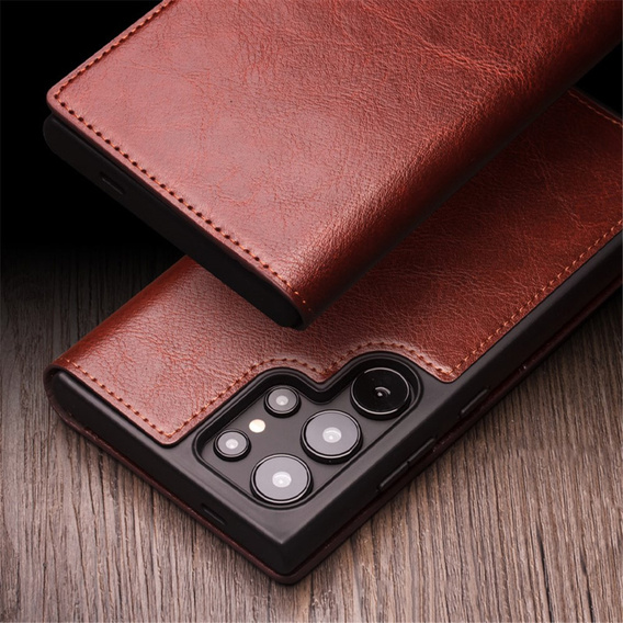 Etui z klapką do Samsung Galaxy S24 Ultra, QIALINO Leather Wallet, brązowe