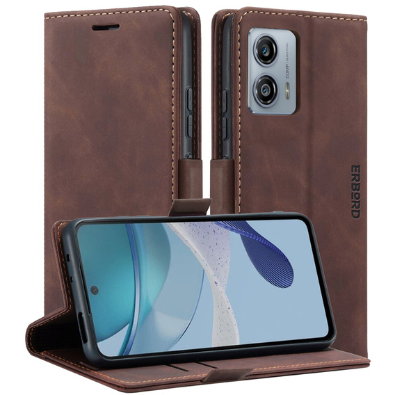 Etui do Motorola Moto G53, ERBORD Vintage portfel z klapką, kawowe