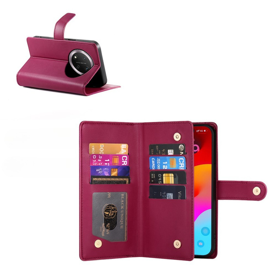 Etui z klapką do Honor Magic 7 Lite, Wallet Zipper Pocket, czerwone