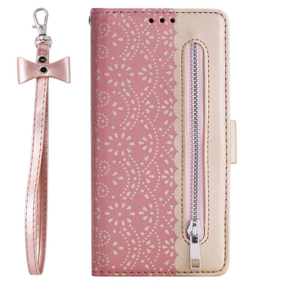 Etui z klapką do Samsung Galaxy S20 FE/5G, Wallet Pocket Zipper Lace, różowe