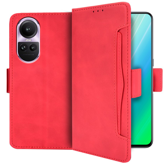 Etui z klapką do Oppo Reno 10 / 10 Pro, Card Slot, czerwone