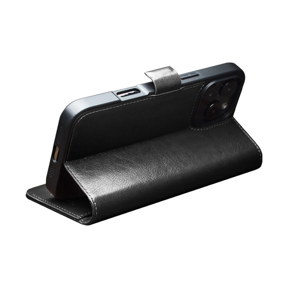 Etui z klapką do iPhone 16 Pro Max, QIALINO Leather Wallet, czarne