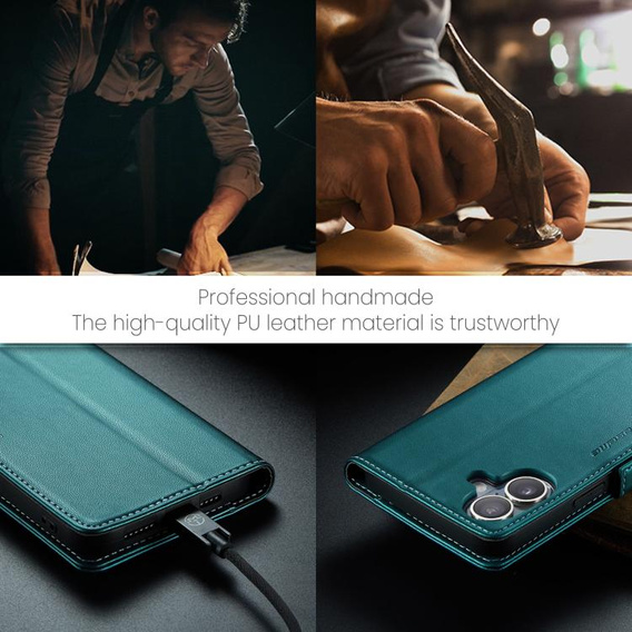 Etui do iPhone 17, ERBORD Glossy Litchi, portfel z klapką, zielone