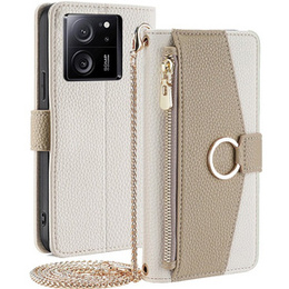 Etui z klapką do Xiaomi 13T / 13T Pro, Wallet Zipper Pocket, z lusterkiem, białe
