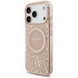 Etui GUESS do iPhone 17 Pro, IML Flowers Electroplated Allover With Beads Strap, do MagSafe, z paskiem, różowe