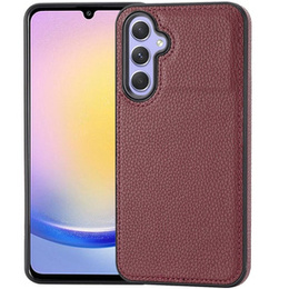 Etui skórzane do Samsung Galaxy A25 5G, Obudowa Lychee leather Case, bordowe + Szkło 9H