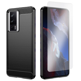 Zestaw Etui do Poco F5 Pro 5G, karbon, silikonowe ochronne, czarne + Szkło