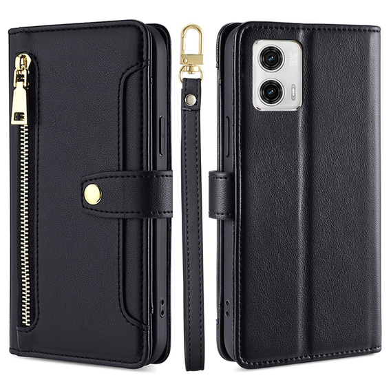 Etui z klapką do Motorola Moto G73 5G, Wallet Zipper Pocket, czarne