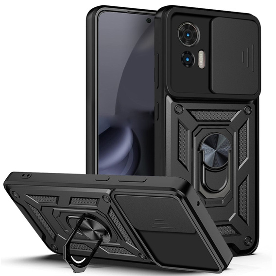 Etui do Motorola Edge 30 Neo 5G, pancerne Slide Ring, czarne + szkło 9H