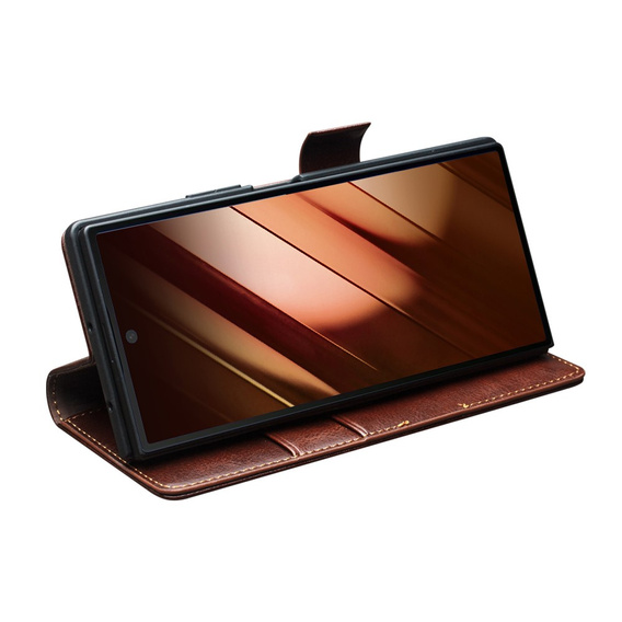 Skórzane etui portfelowe Qialino z podstawką do Samsung Galaxy Z Fold7 - brązowe