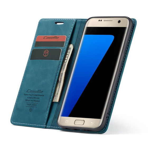 Etui CASEME do Samsung Galaxy S7 Edge, Leather Wallet Case, niebieskie