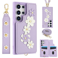 Etui do Samsung Galaxy S24 Ultra, Leather Flower Card Slot, fioletowe