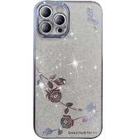 Etui do iPhone 12 Pro Max, Glitter Flower, niebieskie