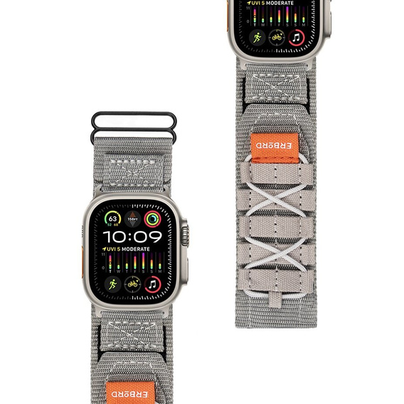 Pasek Nylonowy ERBORD Runner do Apple Watch 1/2/3/4/5/6/7/8/9/10/11/SE Ultra 1/2/3 42/44/45/46/49mm, Szary