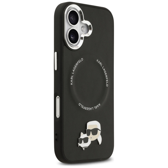 Etui Karl Lagerfeld do iPhone 17, Karl & Choupette Heads Pins & Logo, do MagSafe, czarne