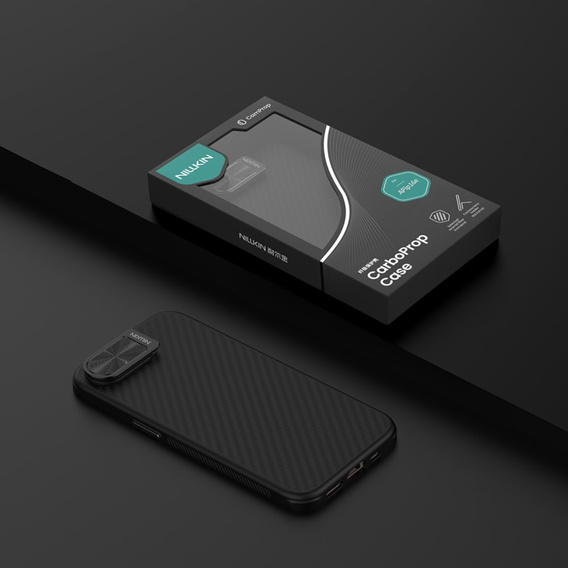 Etui do iPhone 16e, pancerne Nillkin, Carboprof Case, do Magsafe, czarne