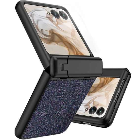Etui do Motorola Razr 60 Ultra – Glitter PC Case ze szkłem i podstawką - czarne