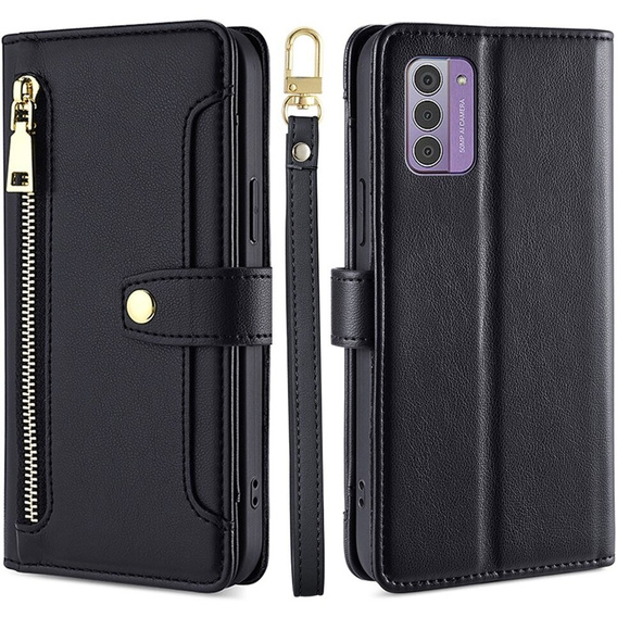 Etui z klapką do Nokia G42, Wallet Zipper Pocket, czarne