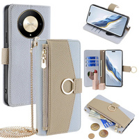 Etui z klapką do Honor Magic 6 Lite 5G, Wallet Zipper Pocket, z lusterkiem, brązowe