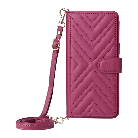 Etui z klapką do Oppo Reno 13 Pro 5G, Crossbody Leather Wallet, bordowe