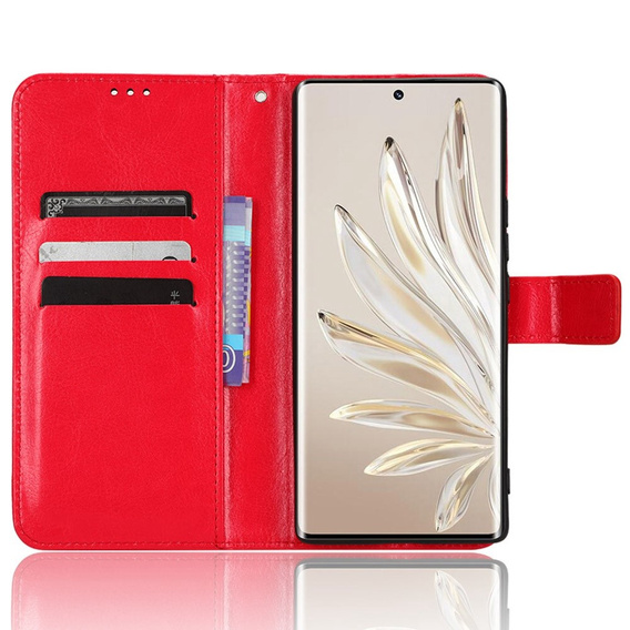 Etui z klapką do Honor 70 5G, Crazy Horse Wallet, czerwone