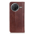 Etui z klapką do Xiaomi Poco F7 Pro / F7 Ultra – brązowe, skórzane (split leather), z podstawką i kieszenią na kartę