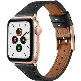 Pasek Skórzany do Apple Watch 1/2/3/4/5/6/7/8/9/10/11/SE Ultra 1/2/3 42/44/45/46/49mm, Czarny