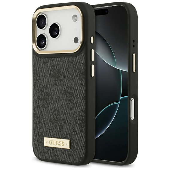 Etui GUESS do iPhone 17 Pro, 4G Logo Plate MagSafe, czarne