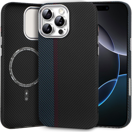 Etui do iPhone 16 Pro Max, Carbon Fiber MagSafe, czarne / niebieskie