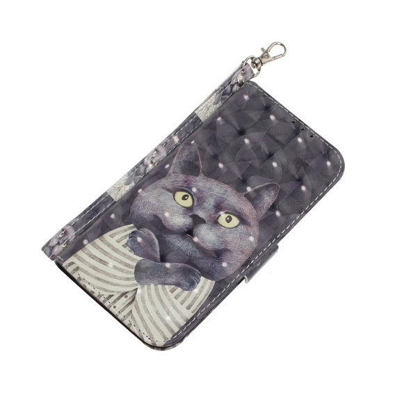 Etui z klapką do Samsung Galaxy A15, Wallet, Kot, szare + szkło 9H