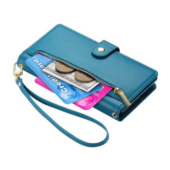 Etui z klapką do Oppo Reno 13F 5G, Wallet Zipper Pocket, niebieskie