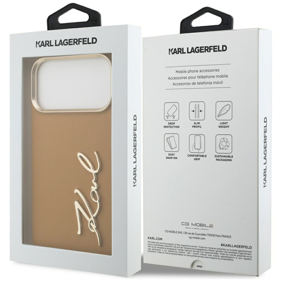 Etui Karl Lagerfeld do iPhone 17 Pro Max, Karl Script Logo, brązowe
