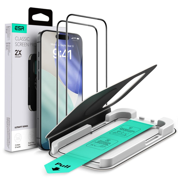 Szkło Hartowane ESR UltraFit do iPhone 17 Pro, z ramką do montażu, czarne (2 sztuki)