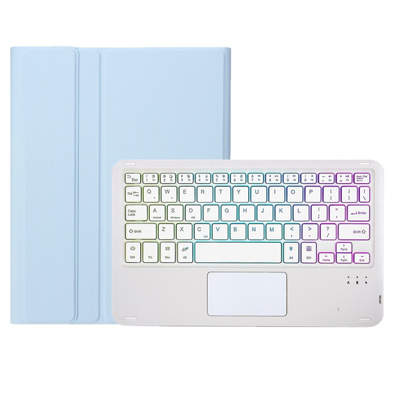 Etui z podświetlaną klawiaturą bluetooth touchpad do Samsung Galaxy Tab S10 Lite / S10 FE / S9 FE, jasnoniebieskie
