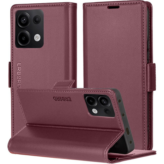 Etui do Xiaomi Redmi Note 13 Pro 4G / Xiaomi Redmi Note 14S / Xiaomi Poco M6 Pro 4G, ERBORD Glossy Litchi, portfel z klapką, czerwone