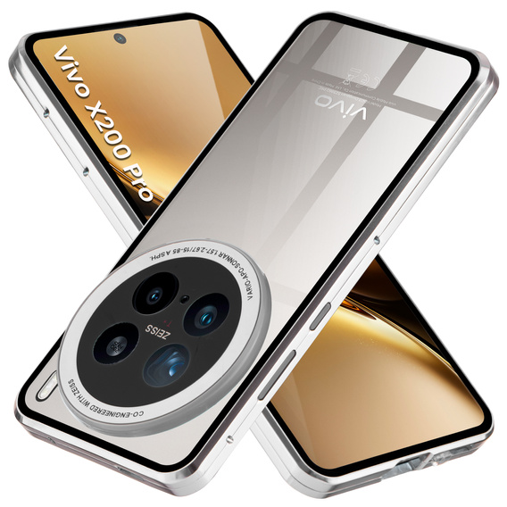 Etui do Vivo X200 Pro 5G, Magnetic Dual Glass, srebrne