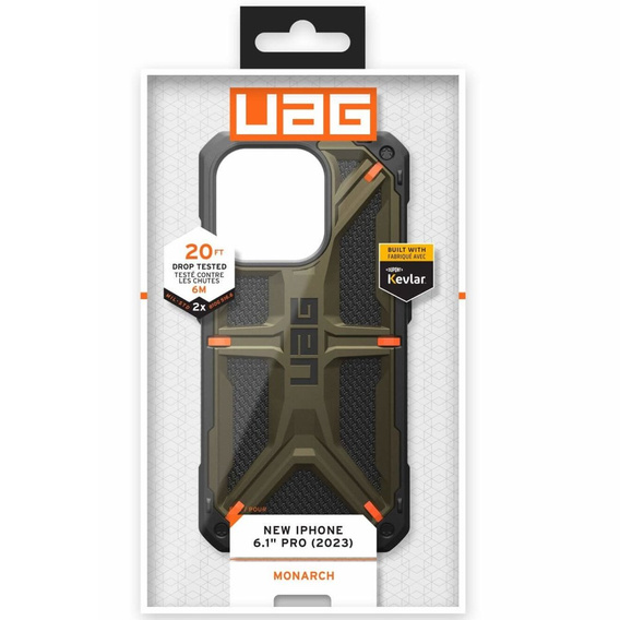 Etui Urban Armor Gear do iPhone 15 Pro, Monarch, Kevlar zielone