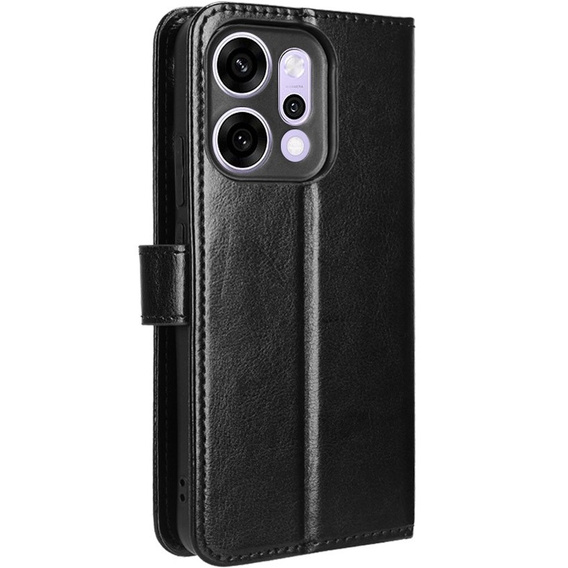 Etui z klapką do Oppo Reno 14, z teksturą Crazy Horse, czarne