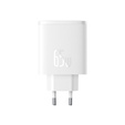 Baseus Cube Pro – uniwersalna ładowarka 65 W (2× USB‑C + 1× USB‑A), biała