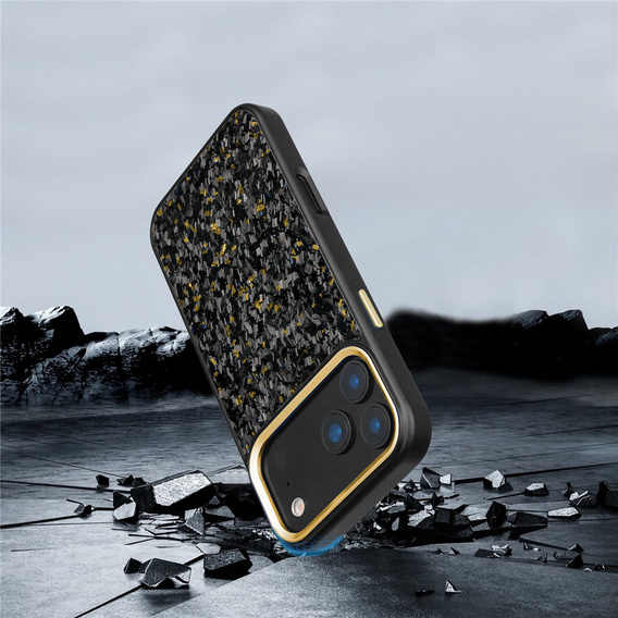 Etui magnetyczne do iPhone 17 Pro Max, Aramid Fiber Cover, z metalową ramką aparatu, czarne / złote
