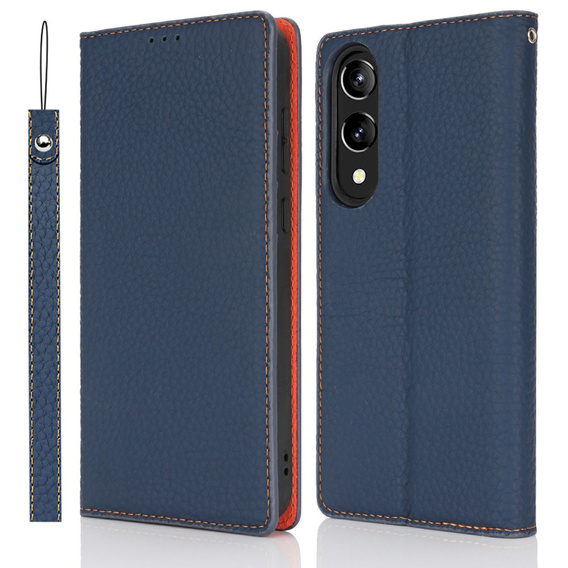 Etui z klapką do Samsung Galaxy S25 Edge, Litchi Skin Grain, granatowe