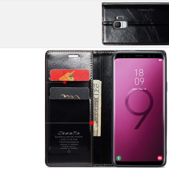 Etui z klapką CASEME do Samsung Galaxy S9, Waxy Textured, czarne