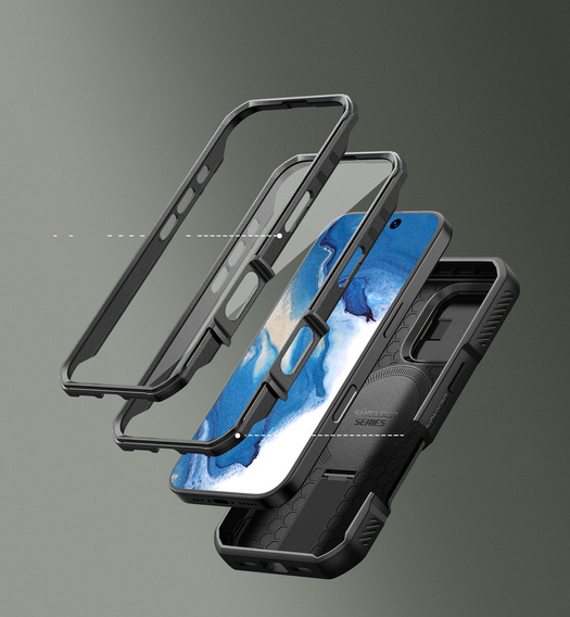 Etui pancerne do iPhone 16 Pro, Dexnor CamProtect MagSafe, czarne (Dwie ramki)