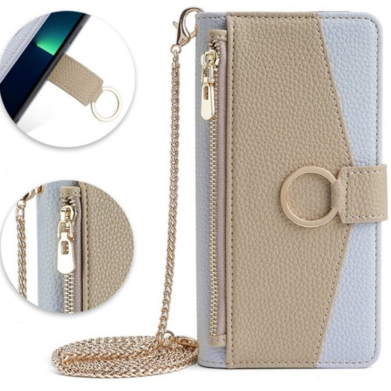 Etui z klapką do Samsung Galaxy A05s, Wallet Zipper Pocket, z lusterkiem, niebieskie