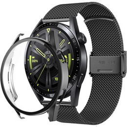 Bransoleta Milanese + Etui z osłoną na ekran do Huawei Watch GT 3 46mm, Czarny