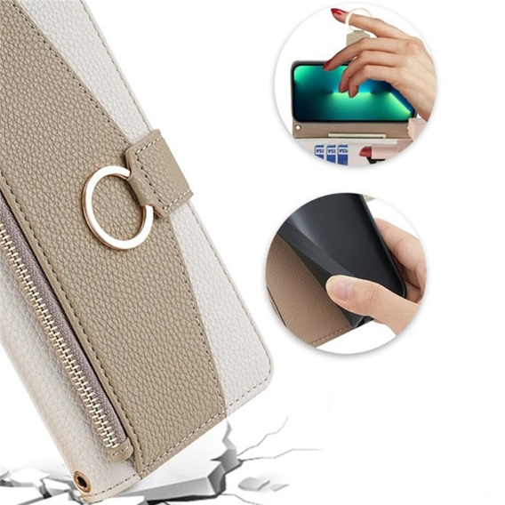 Etui z klapką do Samsung Galaxy A53 5G, Wallet Zipper Pocket, z lusterkiem, białe