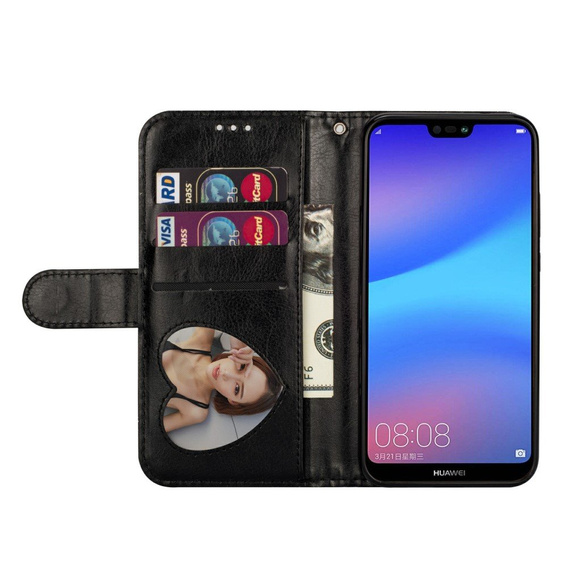 Etui z klapką do Huawei P20 Lite, Glitter Zipper Wallet, czarne