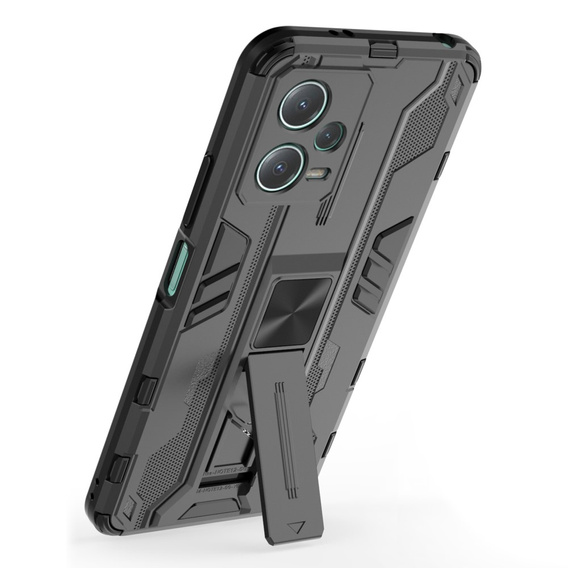 Etui do Xiaomi Redmi Note 12 5G / POCO X5 5G, pancerne z podstawką i ochroną aparatu, czarne